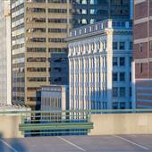 Skyline backdrop from parking garage roof
